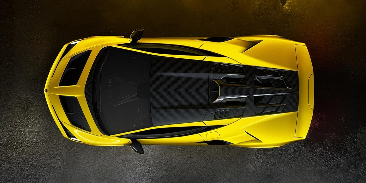 Top view of Lamborghini Fenomeno supercar highlighting sculpted body and engine cover.